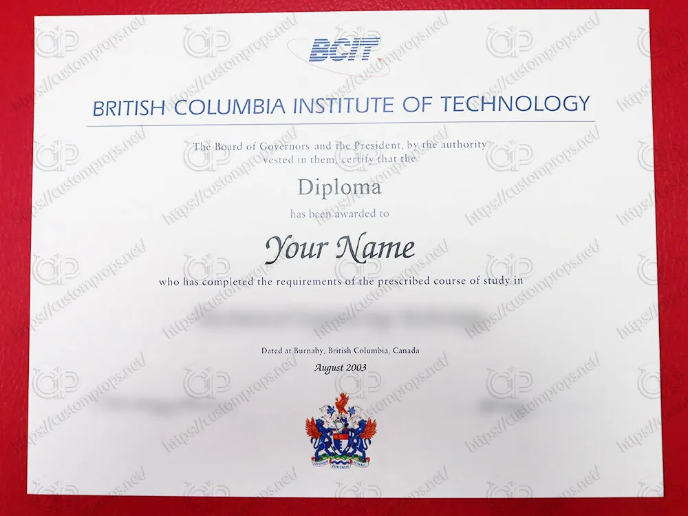 BCIT的2003年毕业证书样本 BCIT老版毕业证样本